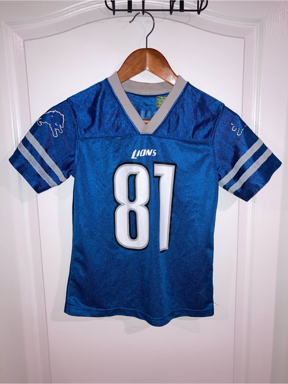 NFL Blue & White Detroit Lions 81 Calvin Johnson Football Jersey - size M (8-10)